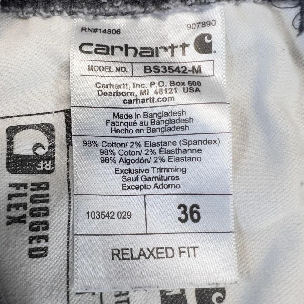 Carhartt Shorts Mens 36 Gray Rugged Flex Canvas Cargo Relaxed Work BS3542-M